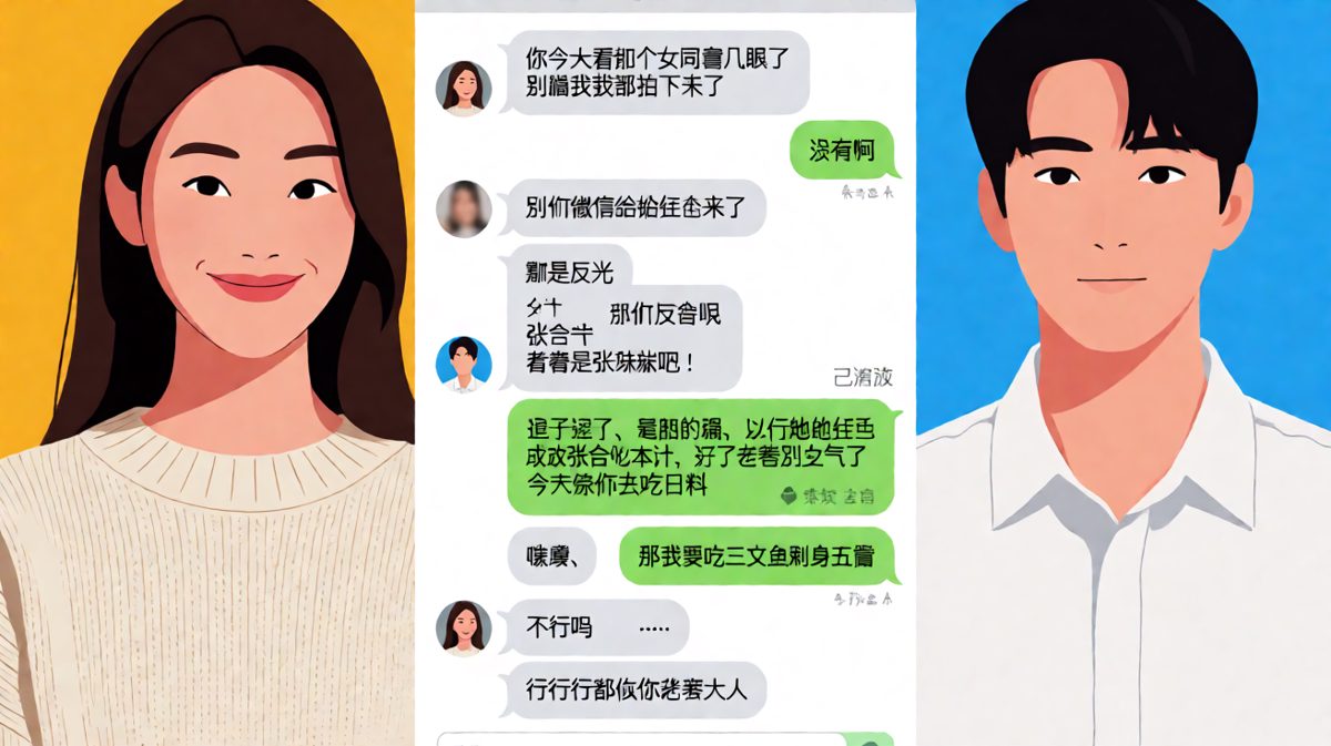 女生吃醋查岗，男生机智化解，最后反被拿捏得死死的。