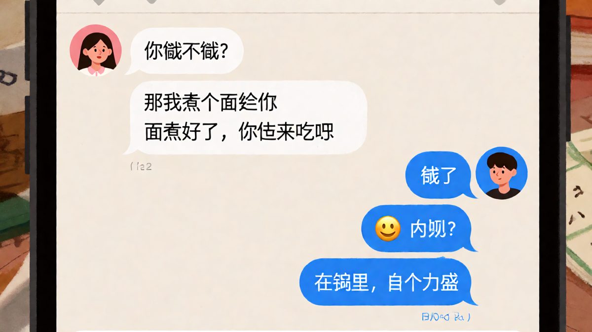 「那我煮个面给你」——结果面在锅里，自己盛
