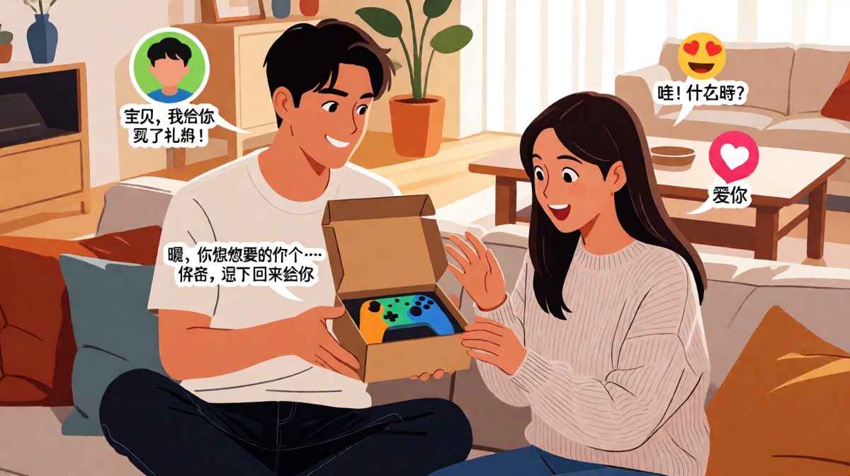 「礼物」——游戏手柄，但已经被他玩了两天