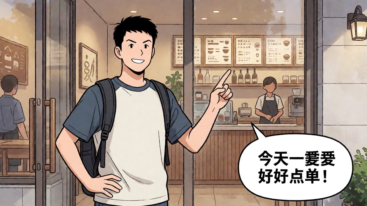 阿明信心满满走进咖啡店，准备完成一次完美的点单