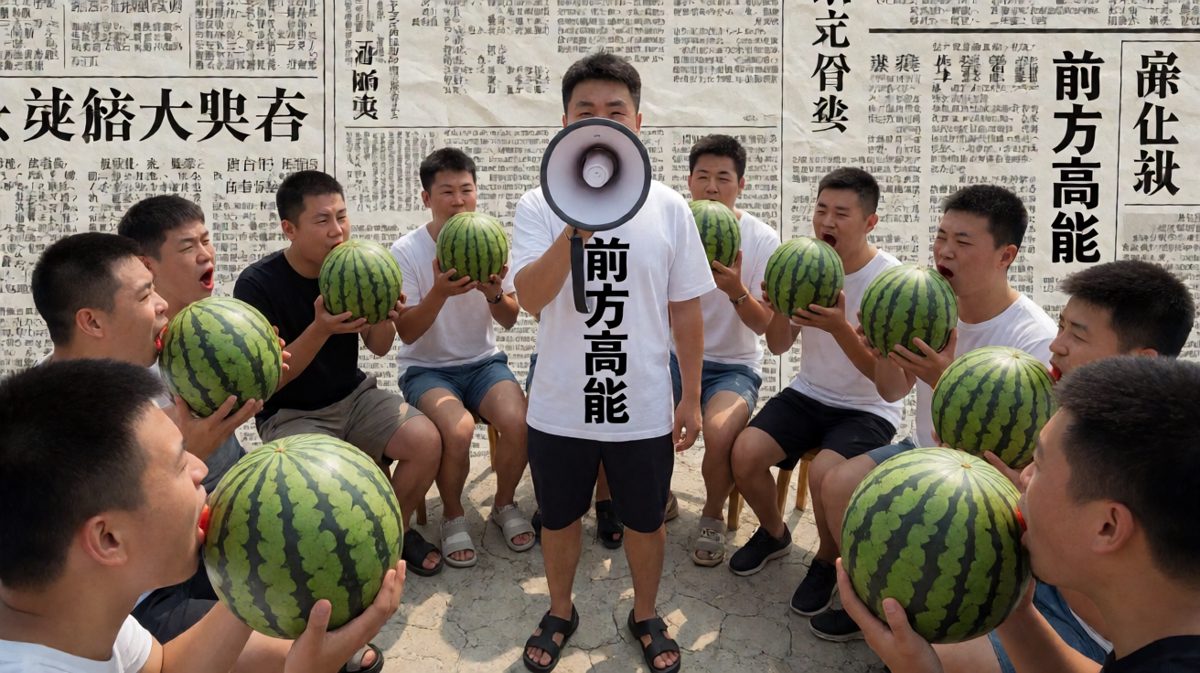 吃瓜群众已就位，前排出售西瓜