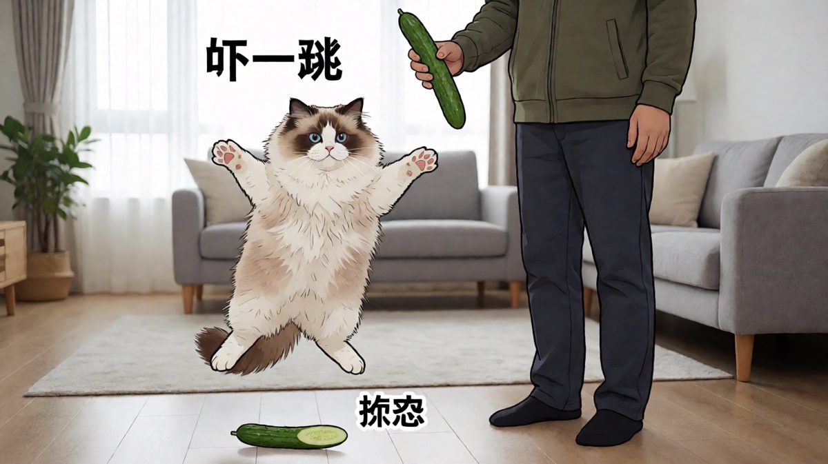 猫：这绿色长条怪物是从哪冒出来的！救命啊！！