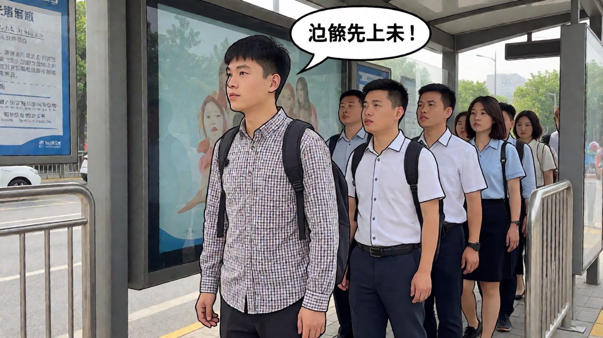 打工人准时出现在公交站，准备上演抢座大战。