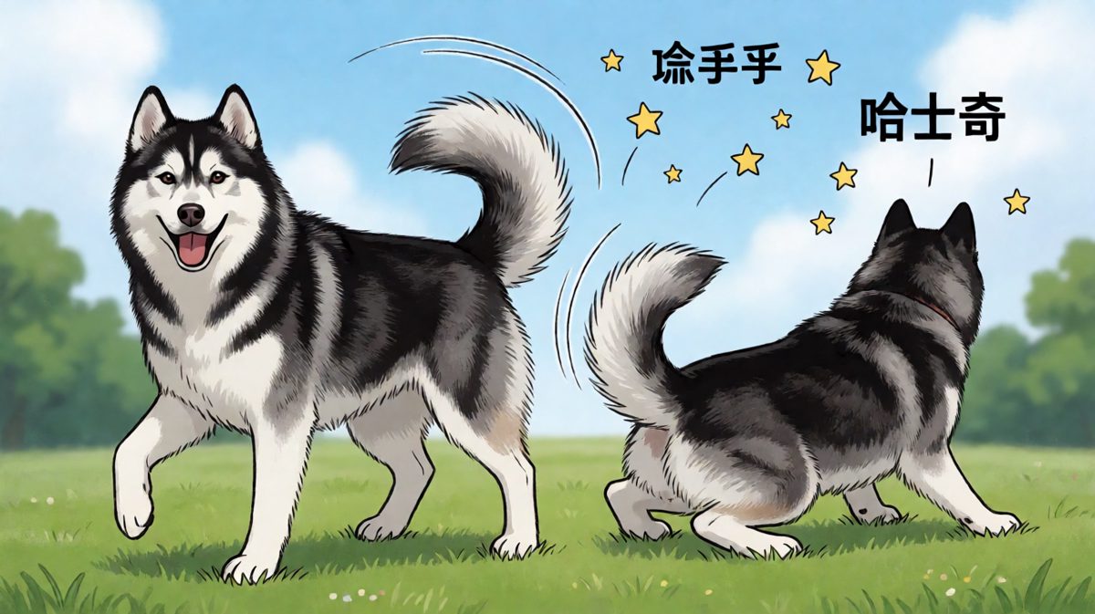 二哈：刚才谁在我后面晃悠？哦是我自己！