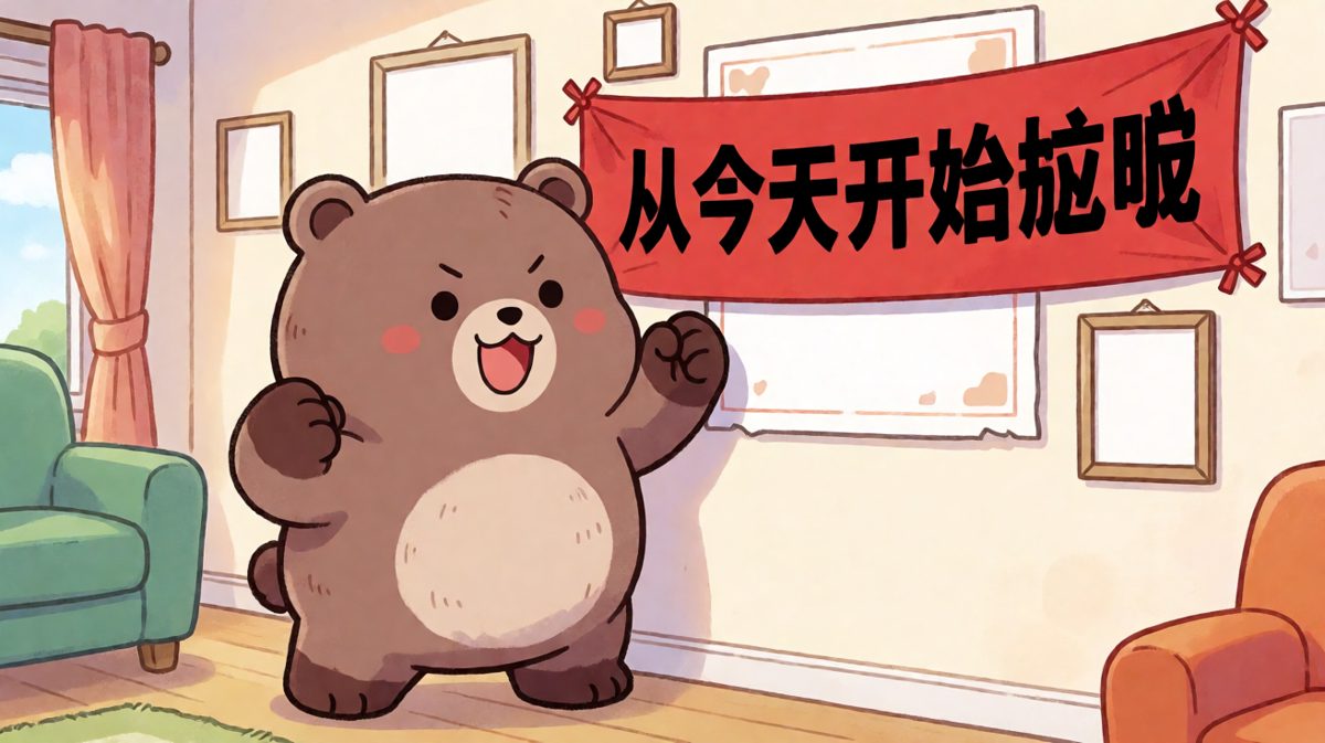 第一天，雄心壮志贴横幅