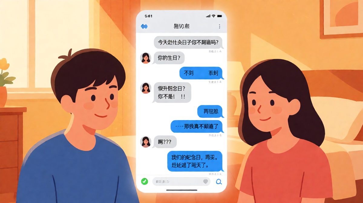 男生记错纪念日，真相是昨天就过去了。