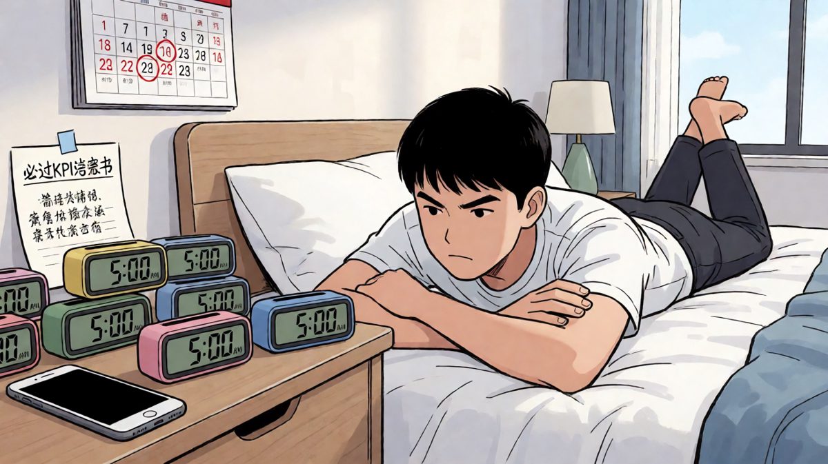 主人公认真设置闹钟阵列，备战一天