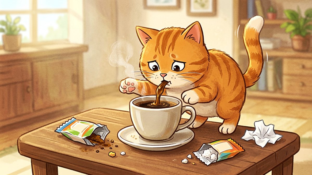 当妈的咖啡被喵星人当成了'加奶拿铁'~