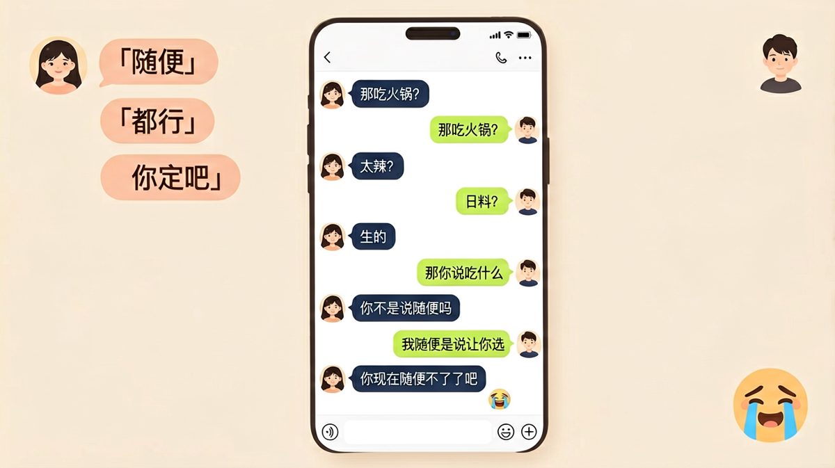 点餐时的「随便」是恋爱中最难解的密码，男生最后彻底崩溃。