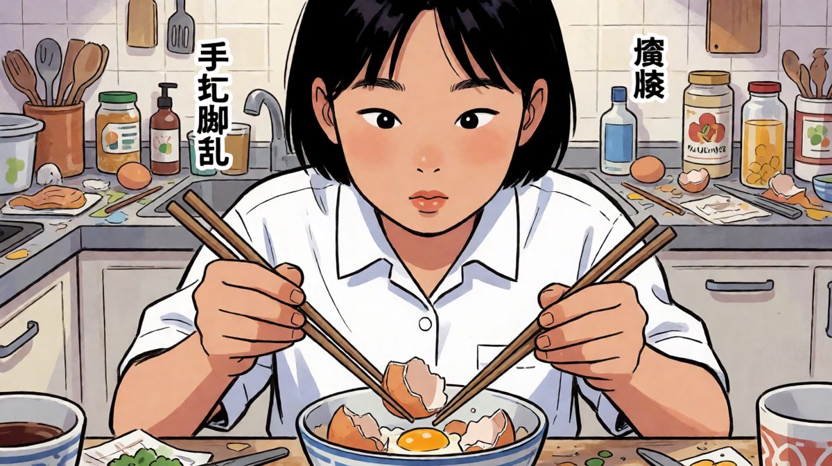 第2格：打蛋失败，蛋壳混入其中