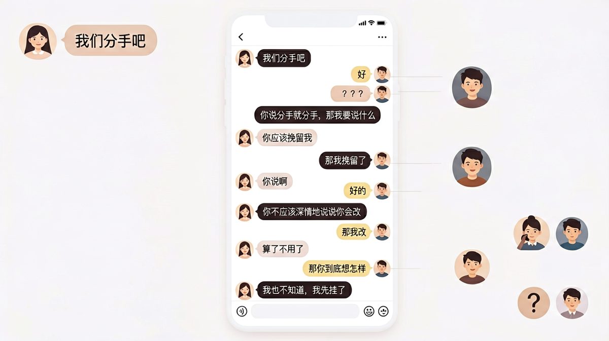 女生提出分手只是一时兴起，结果男生配合度太高，反而让她下不来台。
