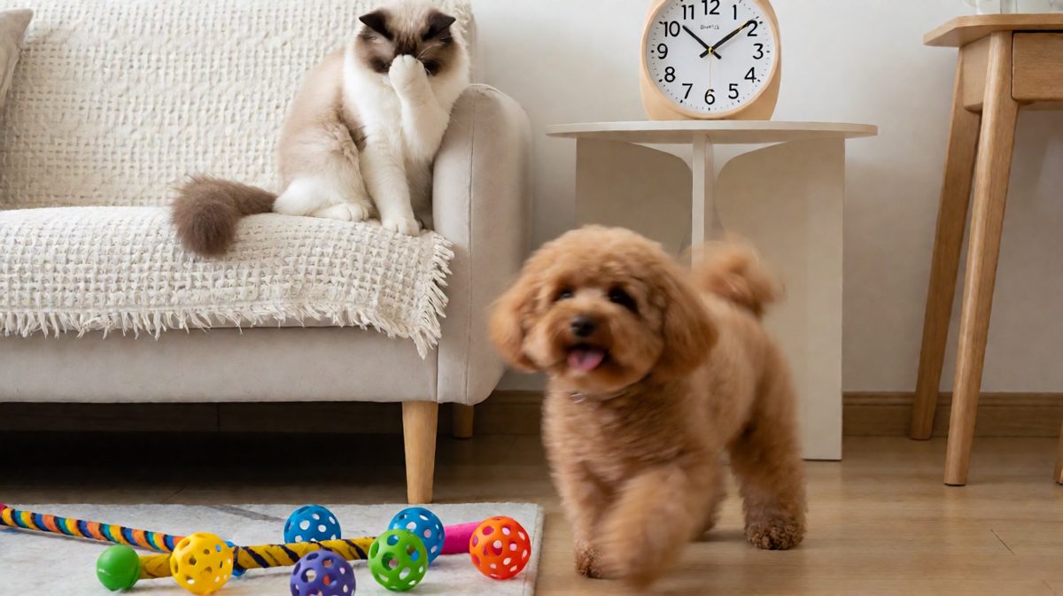 狗狗追尾转到眩晕，猫咪在一旁看傻子