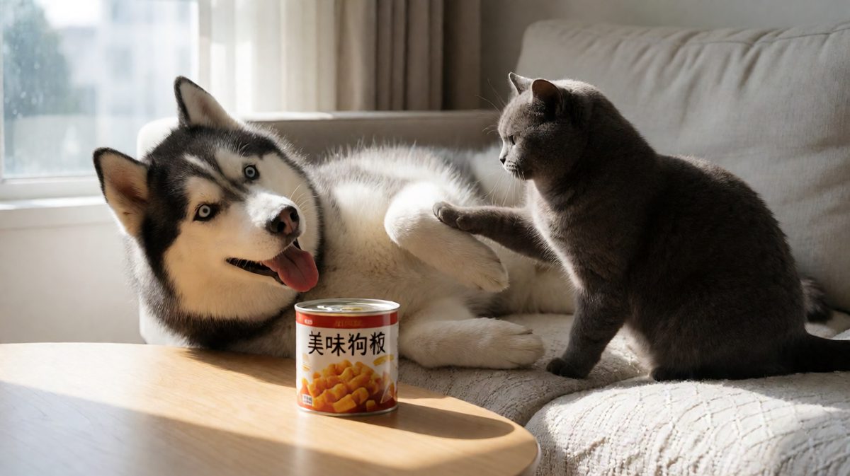二哈装死骗零食，猫咪识破直翻白眼