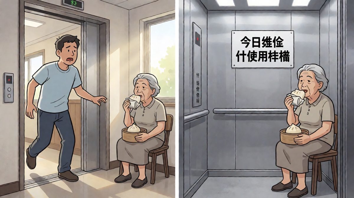 逃命般冲向电梯，结果电梯停运，崩溃边缘