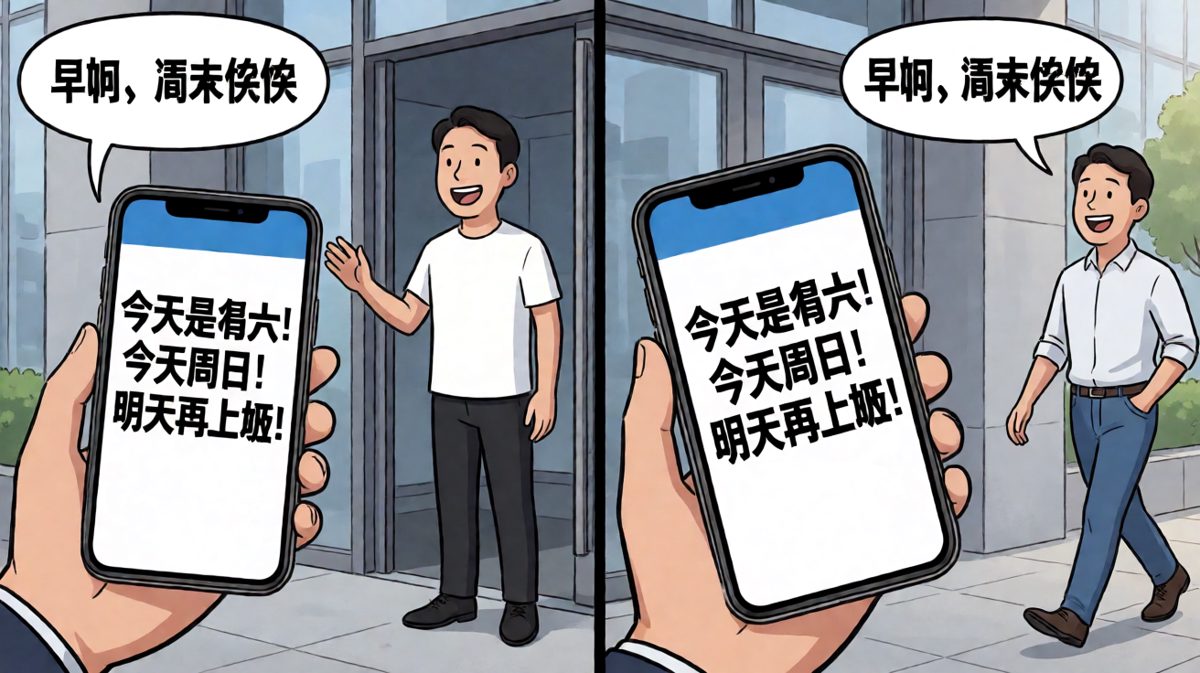 冲到公司才发现今天是周末，白慌了一大早，社死现场