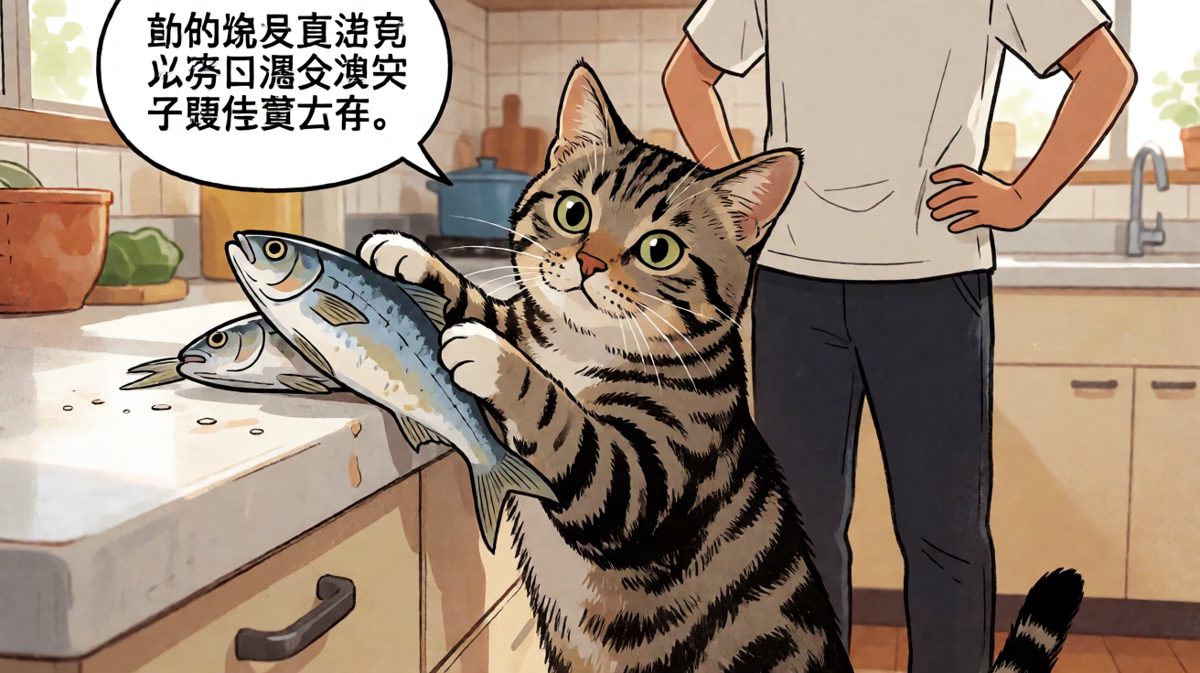 猫：不是我吃的……是它自己跳进嘴里的。