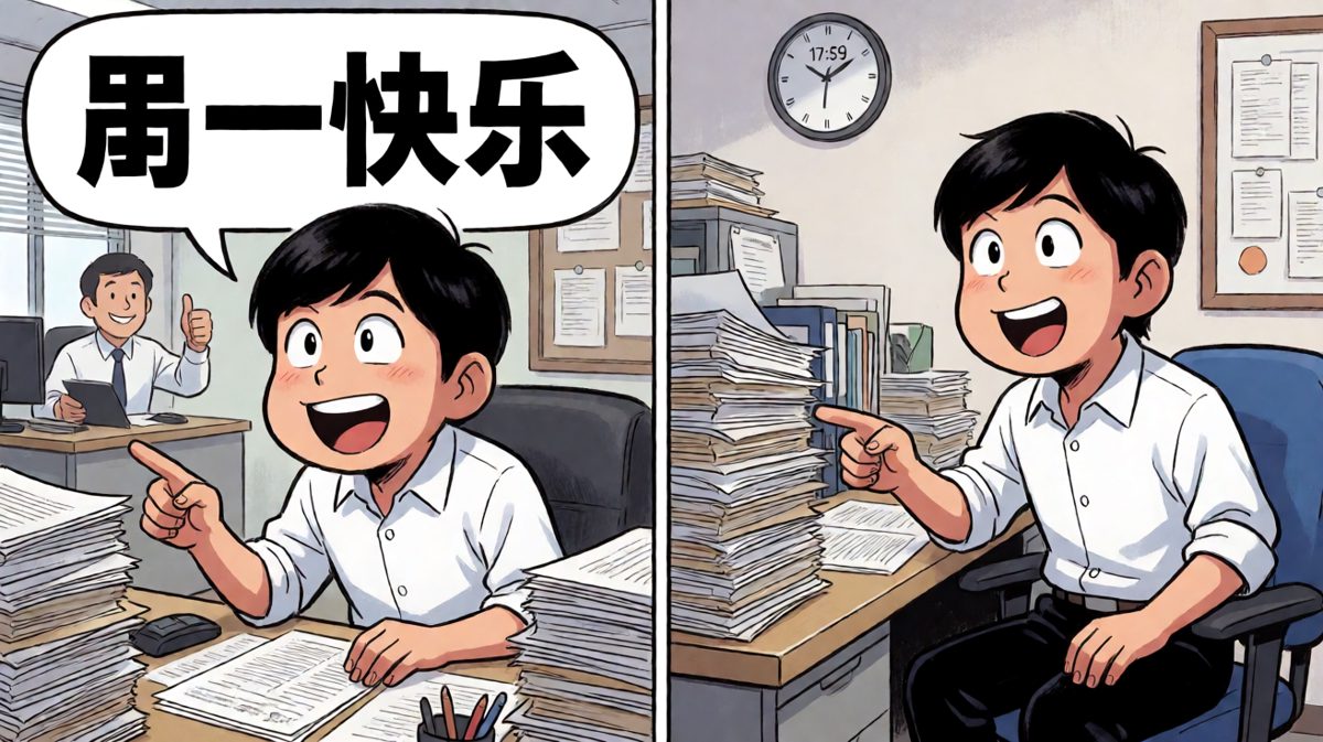 距离下班还有1分钟，但周一才刚刚开始。