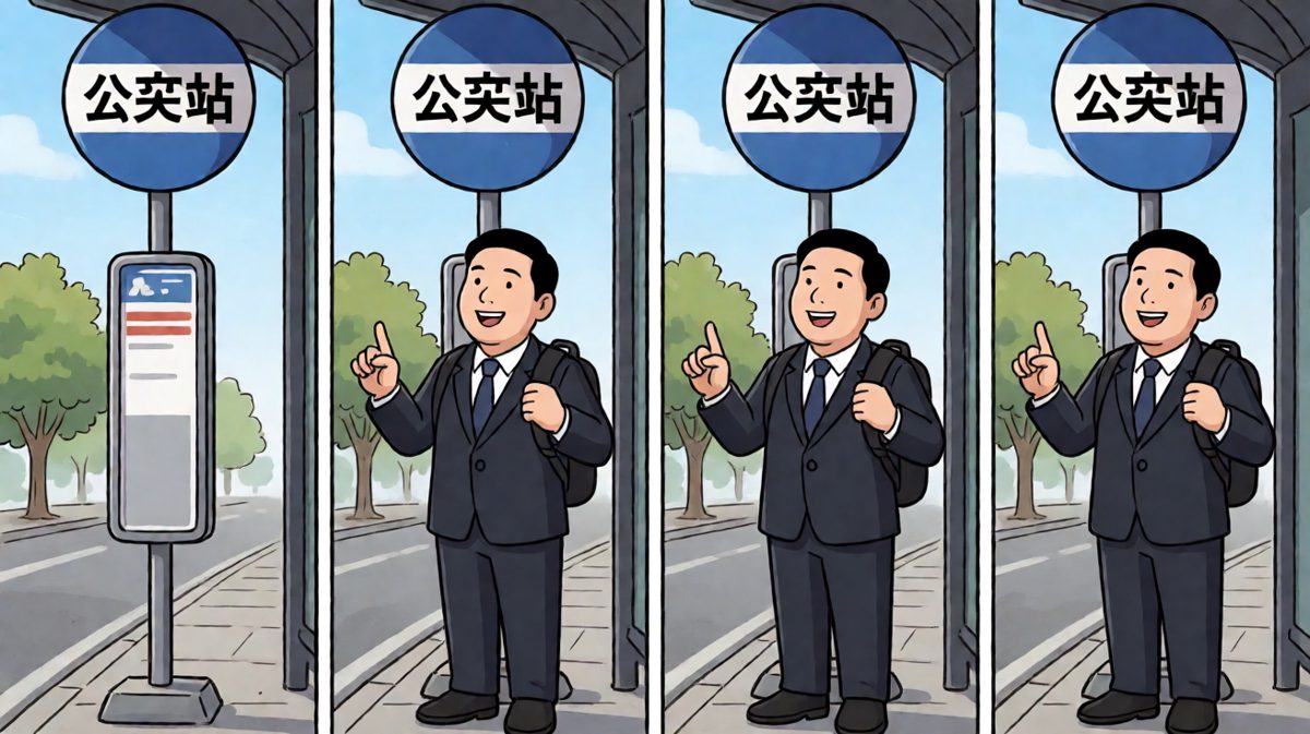 清晨出门，信心满满觉得今天一定能顺利赶上公交。