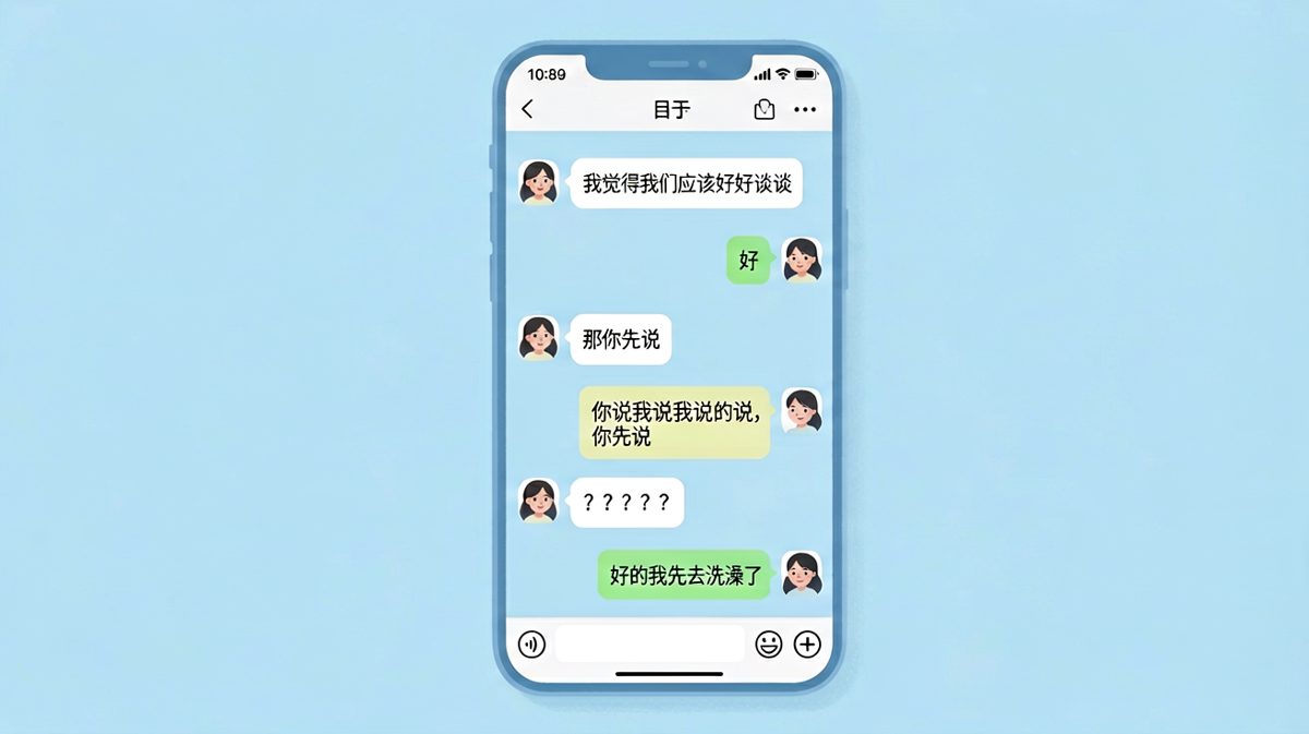 女生想谈谈，男生却用循环逻辑把天聊死，最后选择逃之夭夭。