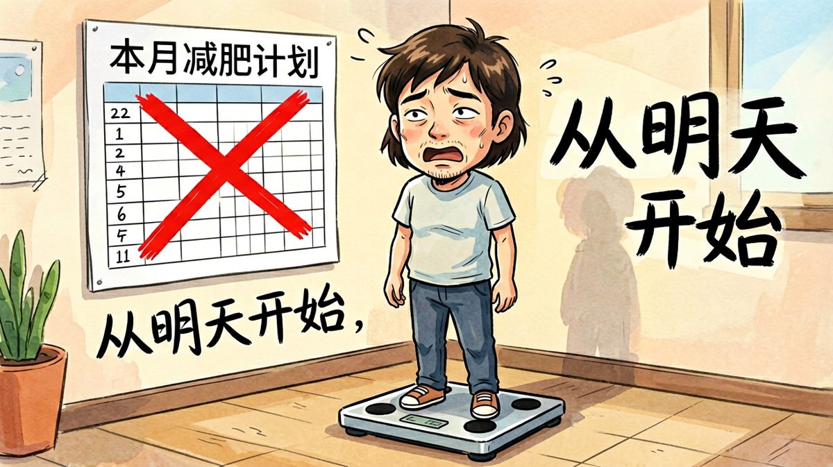 体重秤无情揭示现实，主角默默立下新的flag。