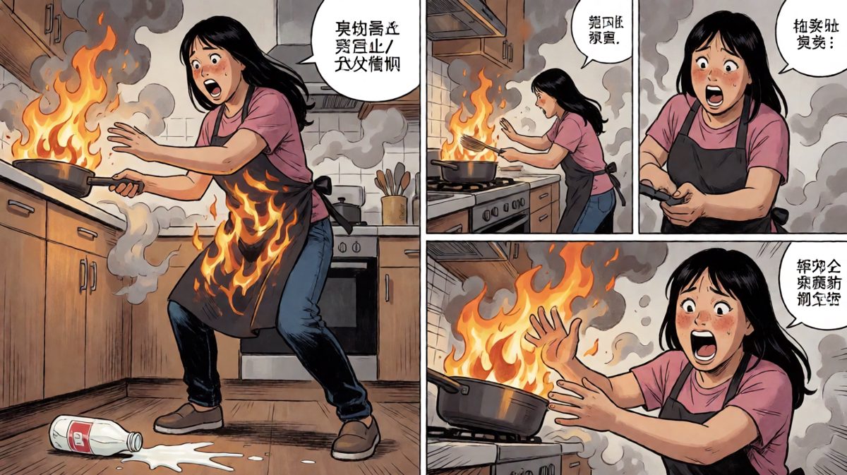 第三格：意外爆发，厨房瞬间沦陷