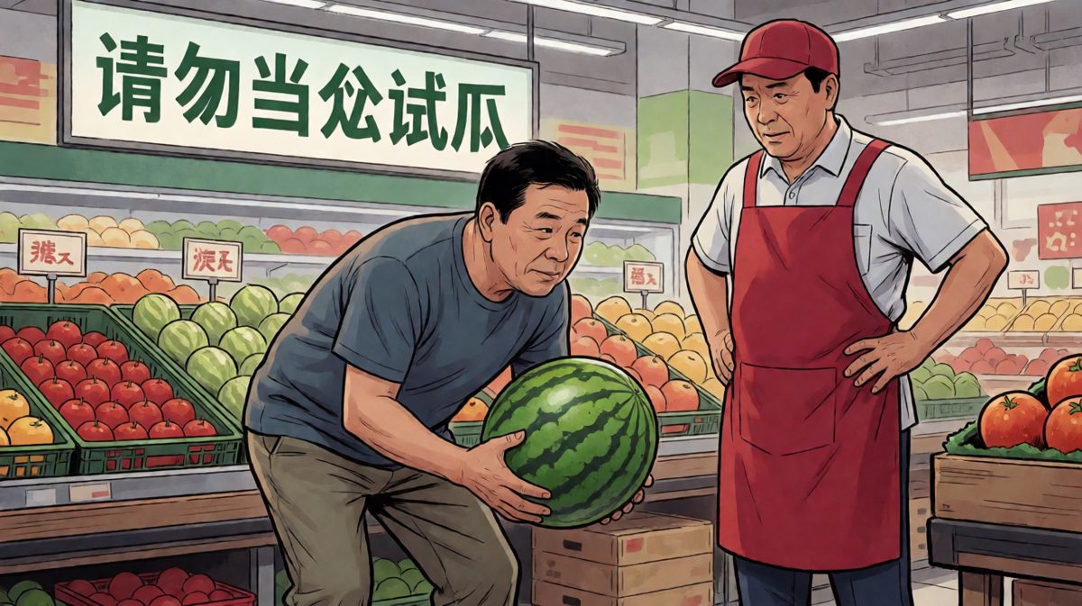 结果被超市老板当场抓个正着，老板已无语凝噎。