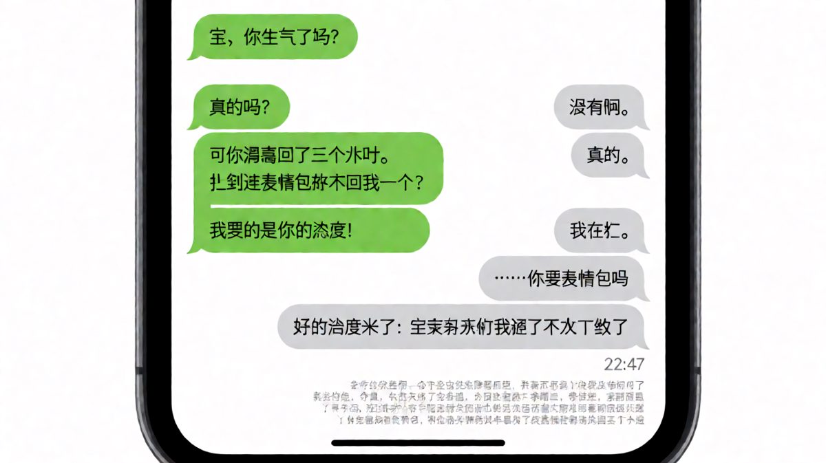号称「没生气」却把男生逼到连续道歉五连，女朋友的「没有」等于全文翻译。