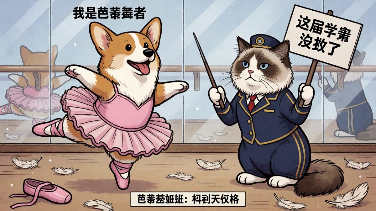 狗狗学芭蕾，教练猫当场退役。