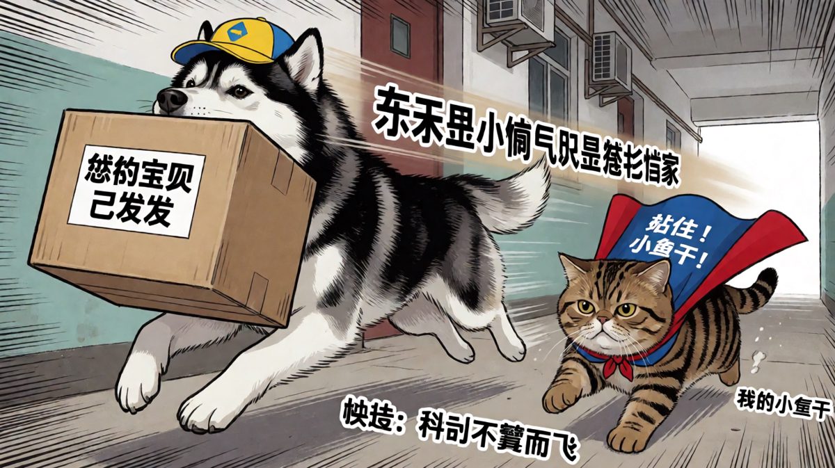 哈士奇拆快递，猫侠穷追不舍。