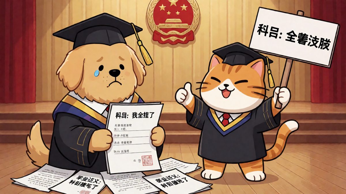 狗狗考试挂科，猫咪博士毕业。