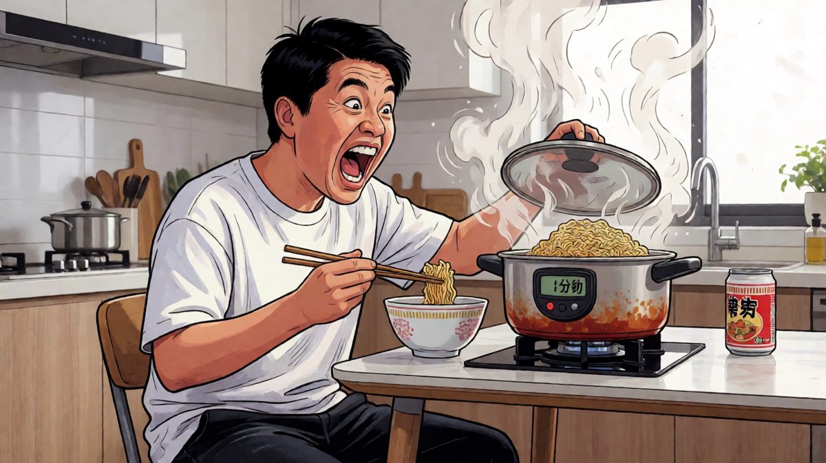 等不及三分钟，偷吃一口被烫哭