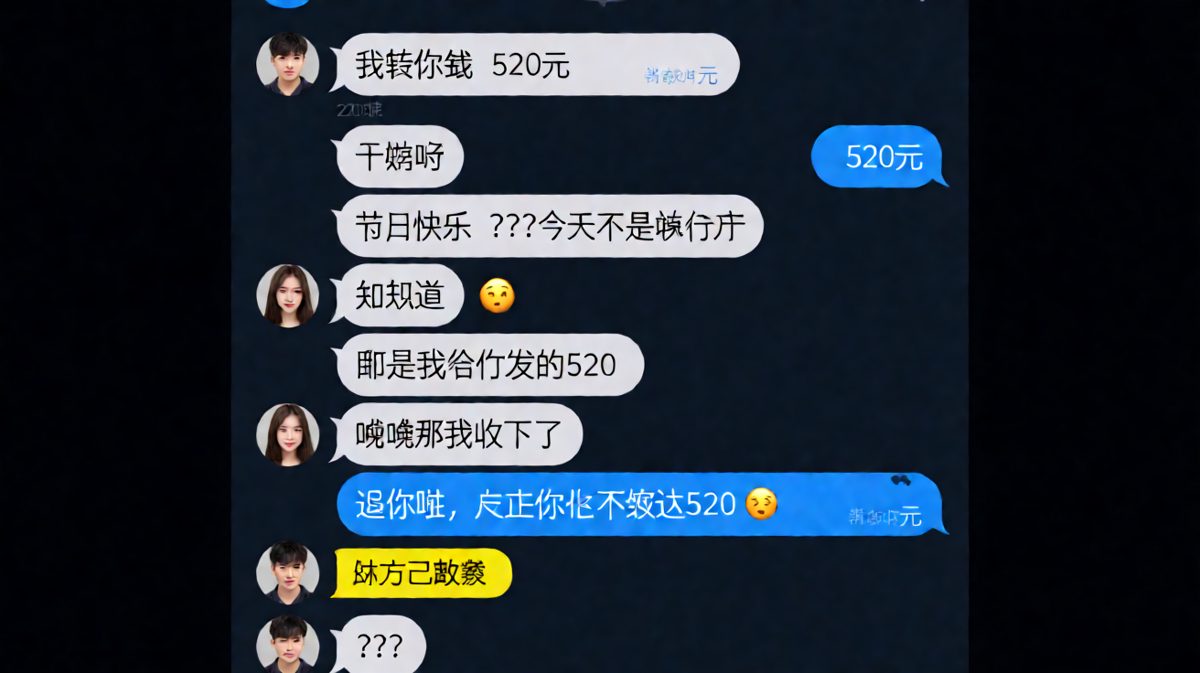男生以为浪漫转账被当成提款机，女生反手退款还不忘补刀，男生气到无语。