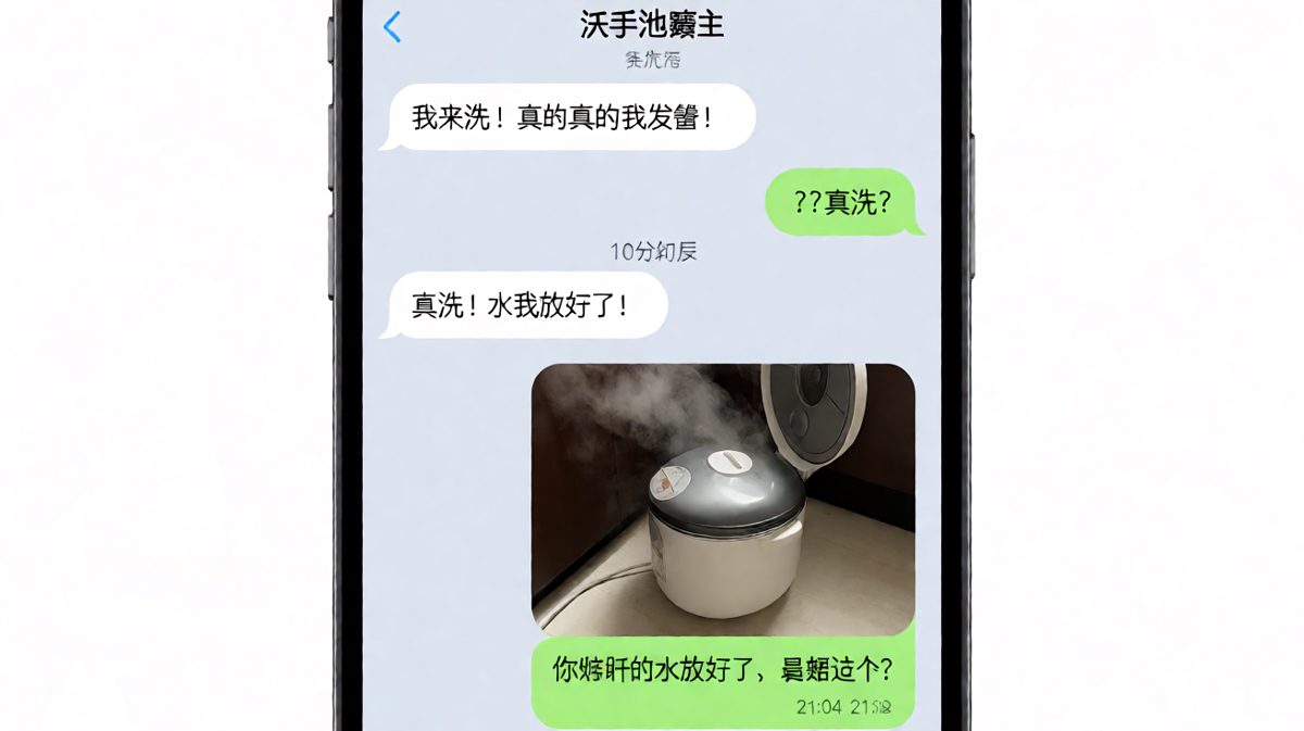 他发誓要洗碗，结果先给厨房洗了个澡，她只能穿着拖鞋来捞。