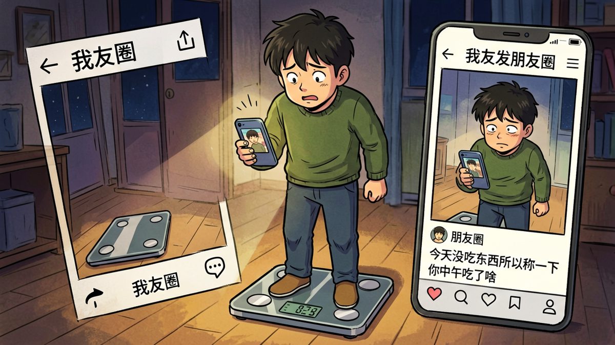 上秤后灵机一动发朋友圈洗白，经典自欺欺人式结尾