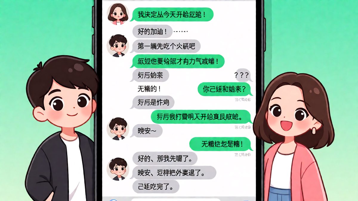 女生的减肥计划从火锅、奶茶到炸鸡层层递进，最后宣布「明天正式开始」。