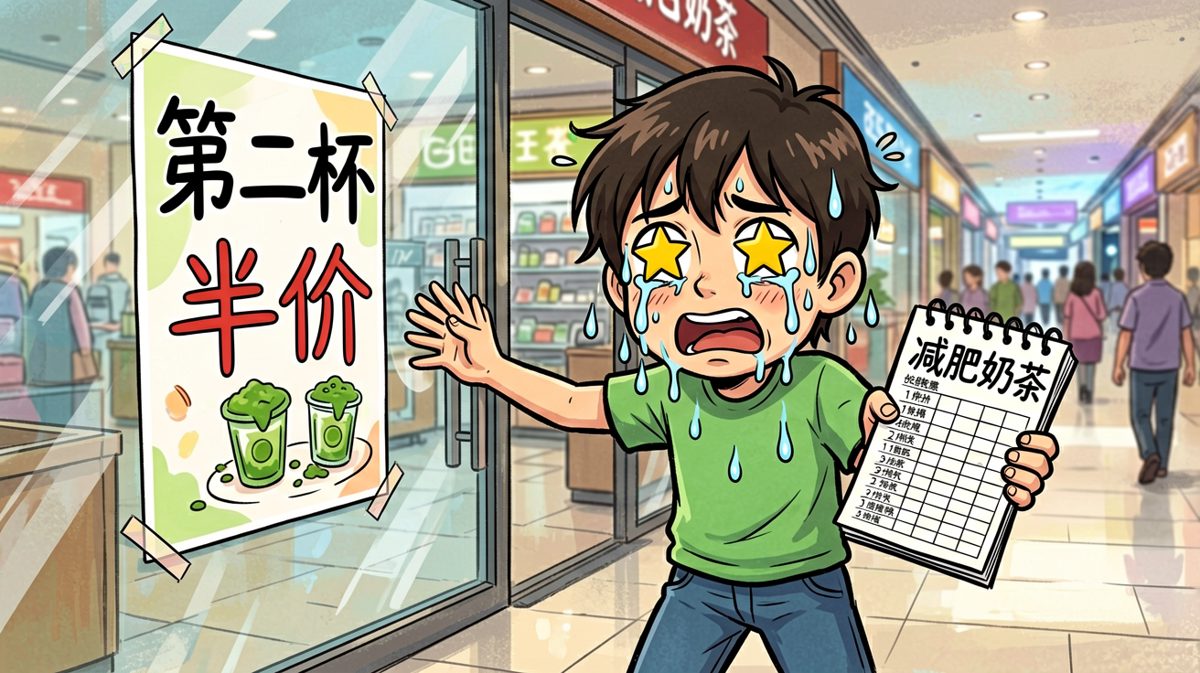 第二格：奶茶店诱惑来袭，Flag瞬间松动