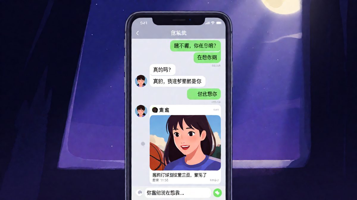 图4：深夜情话翻车——男生嘴上说想你，实际昨晚去打球了。