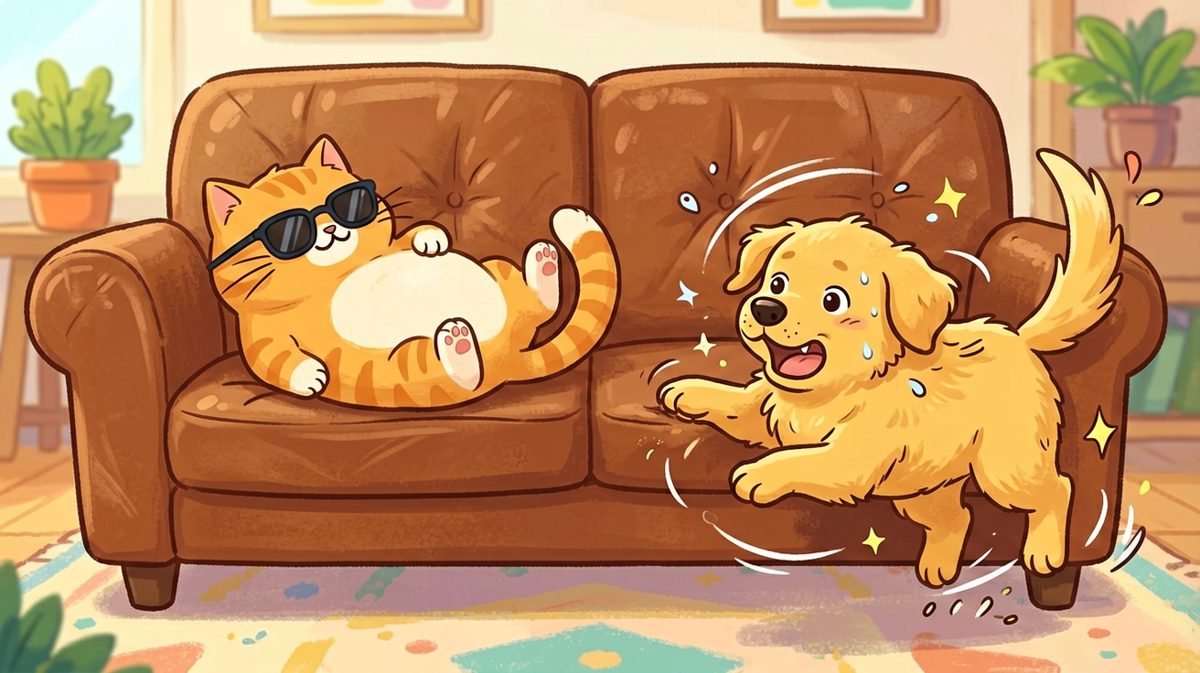 猫：我在思考人生；狗：我的人生是旋转。
