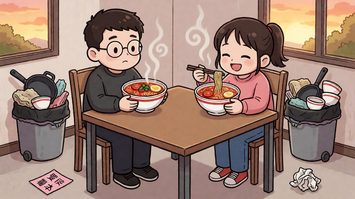 最终赢家：垃圾桶旁那碗最朴素的泡面。