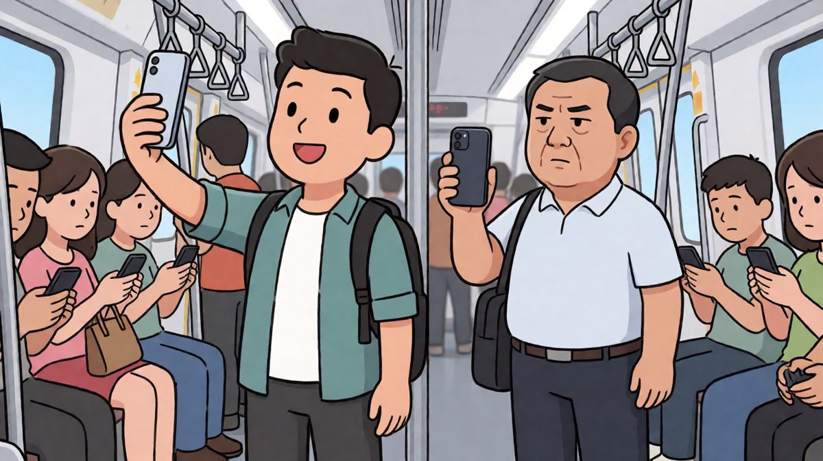 大叔默默掏出手机，对准主角开始了"创作"