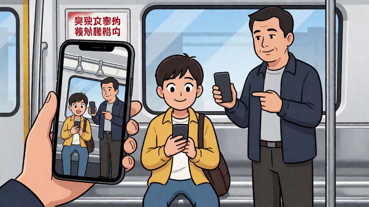 主角低头一看，整个人石化——手机里怎么会出现大叔偷拍的画面！