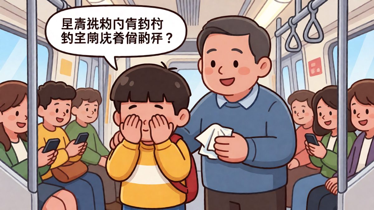 大叔递来纸巾，尴尬化解成温暖一笑，社死现场变成暖心瞬间