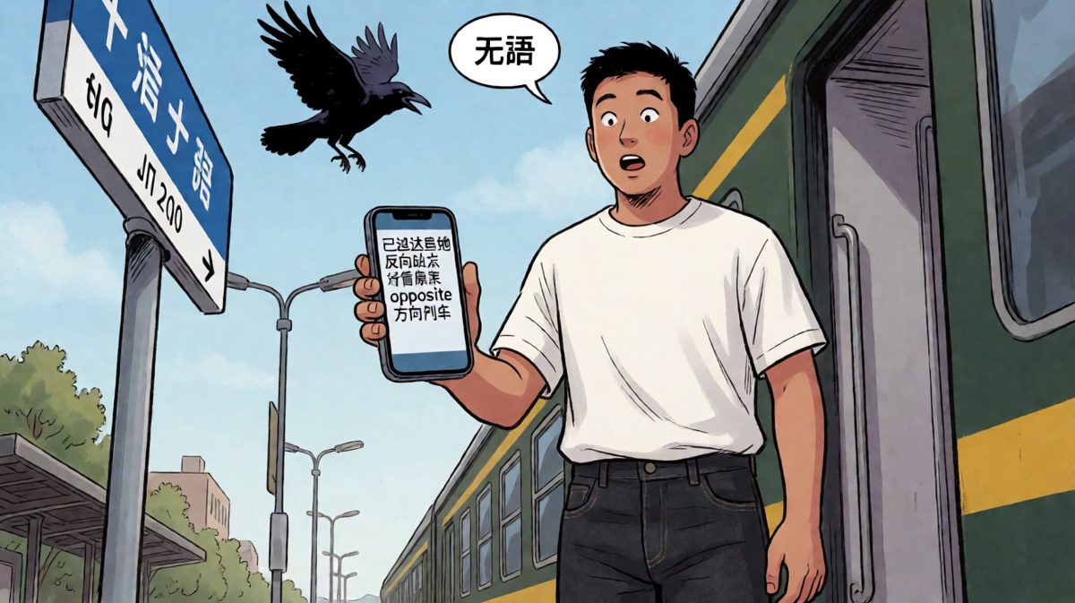 到站后才发现：自己坐反方向了。