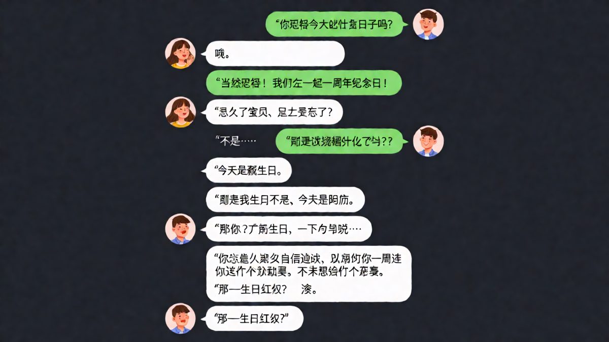 自信满满答周年纪念日结果撞枪口上，才想起女朋友阳历生日的男友翻车现场。