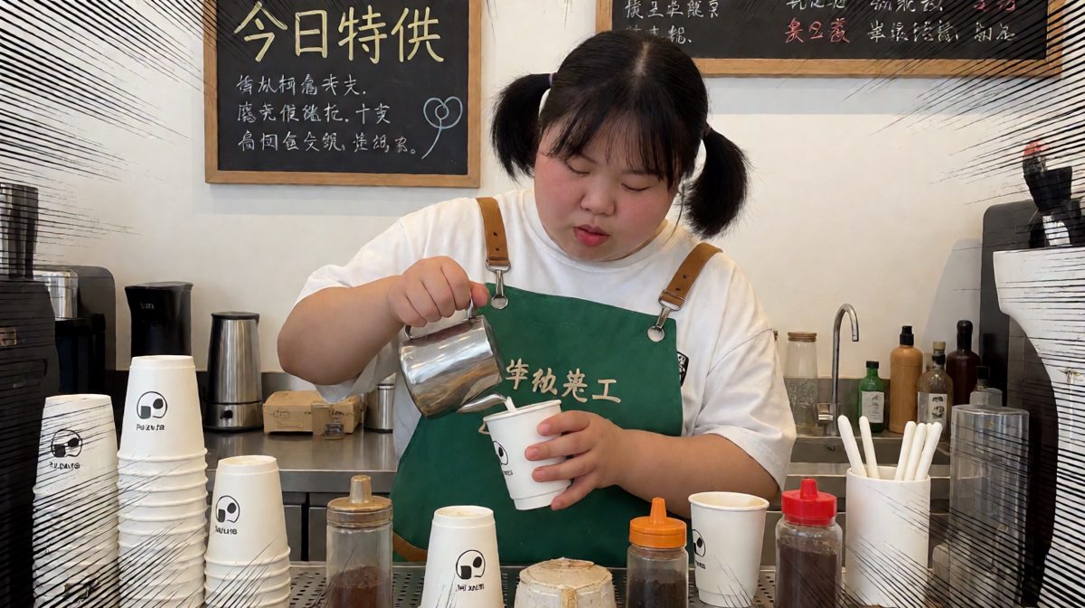 店员以对待艺术品的态度，认真制作这杯……不知道是什么的咖啡。