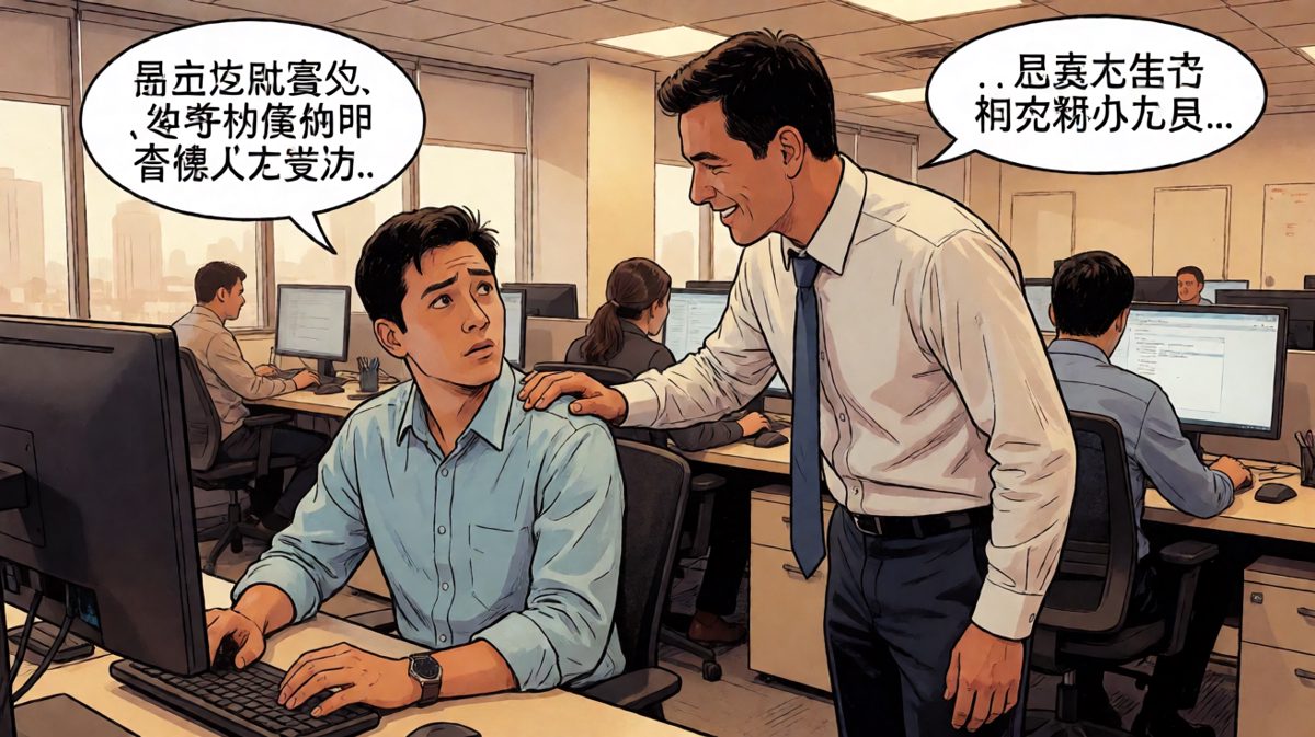 老板语重心长：'年轻人不要只盯着工资，公司会给你更大的舞台！'员工眼睛发光：'真的吗老板！'老板欣慰点头，镜头一转，所谓'更大的舞台'是在办公室角落加了一张折叠桌——员工抱着折叠桌一脸懵圈。'