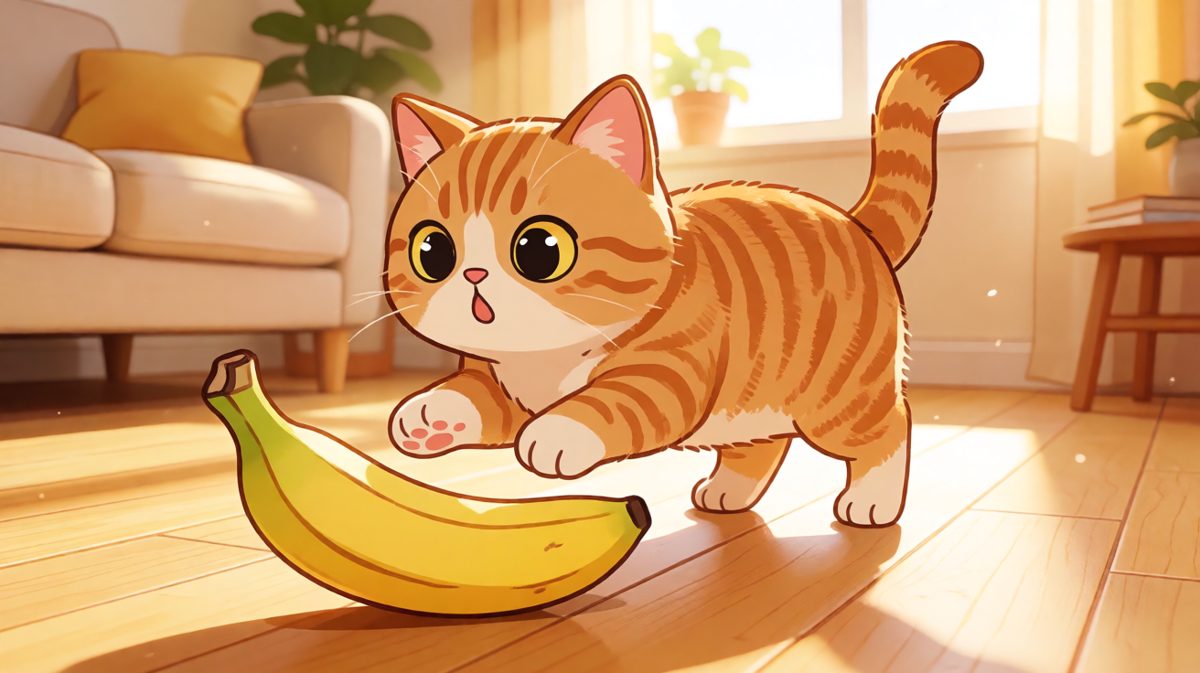 猫咪以为自己在走猫步，其实是香蕉皮在作怪！