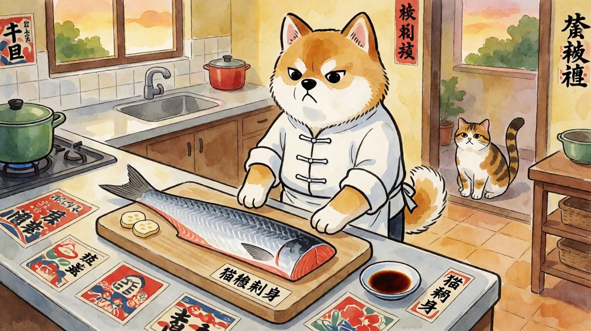 「主厨的汪正在做'喵星人最不爱吃的'刺身」