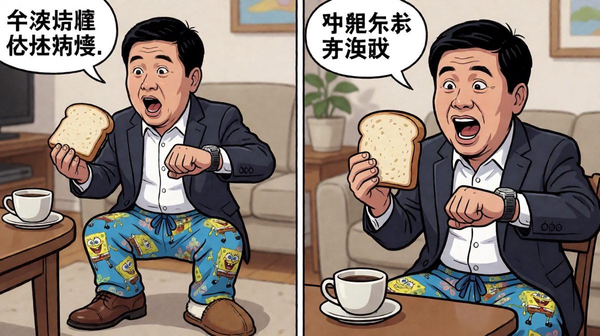 上半身已经是个社会人了，下半身还沉浸在睡眠里。