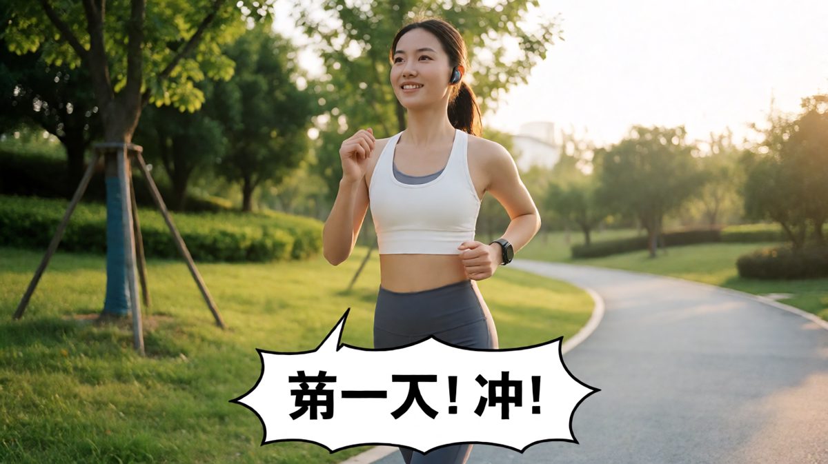 第一天，主角元气满满地晨跑，信心爆棚！